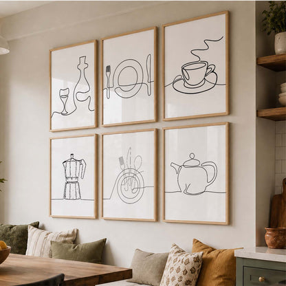 Kitchen Theme Framed Posters for Restaurant Kitchen Dinning Room Cafe Wall Decor Set of 6