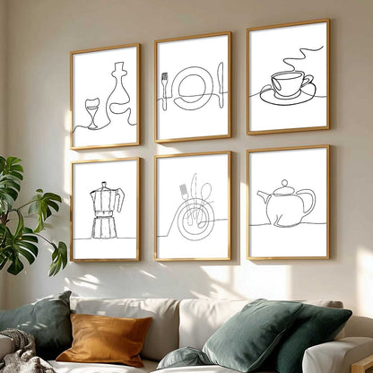 Kitchen Theme Framed Posters for Restaurant Kitchen Dinning Room Cafe Wall Decor Set of 6