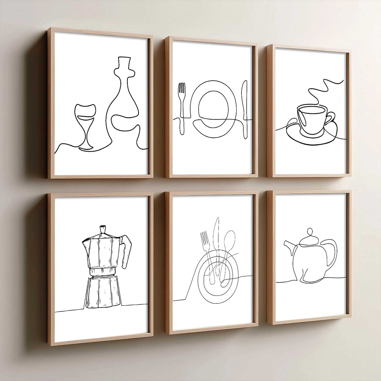 Kitchen Theme Framed Posters for Restaurant Kitchen Dinning Room Cafe Wall Decor Set of 6