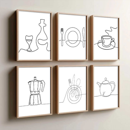 Kitchen Theme Framed Posters for Restaurant Kitchen Dinning Room Cafe Wall Decor Set of 6