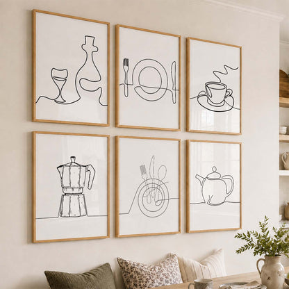 Kitchen Theme Framed Posters for Restaurant Kitchen Dinning Room Cafe Wall Decor Set of 6