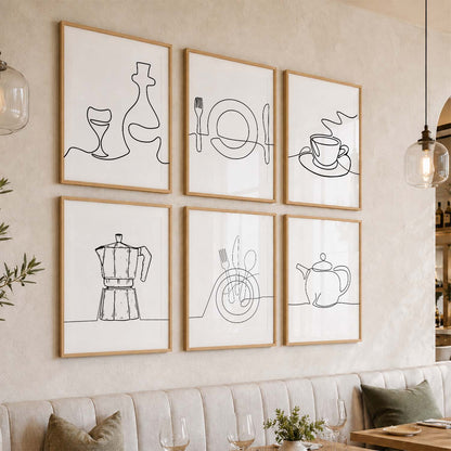 Kitchen Theme Framed Posters for Restaurant Kitchen Dinning Room Cafe Wall Decor Set of 6
