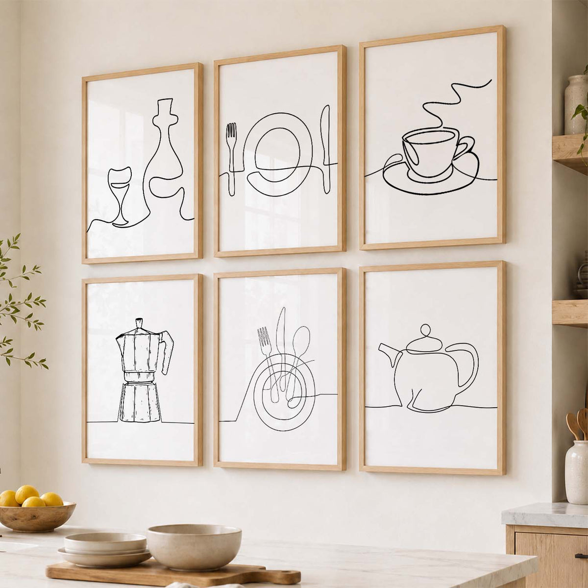 Kitchen Theme Framed Posters for Restaurant Kitchen Dinning Room Cafe Wall Decor Set of 6
