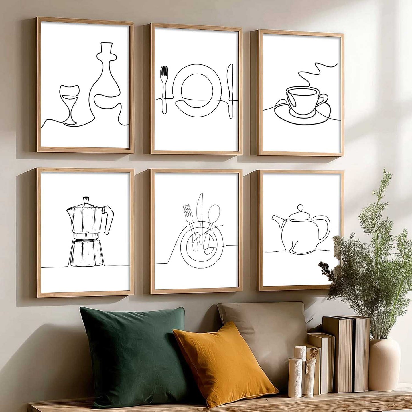 Kitchen Theme Framed Posters for Restaurant Kitchen Dinning Room Cafe Wall Decor Set of 6