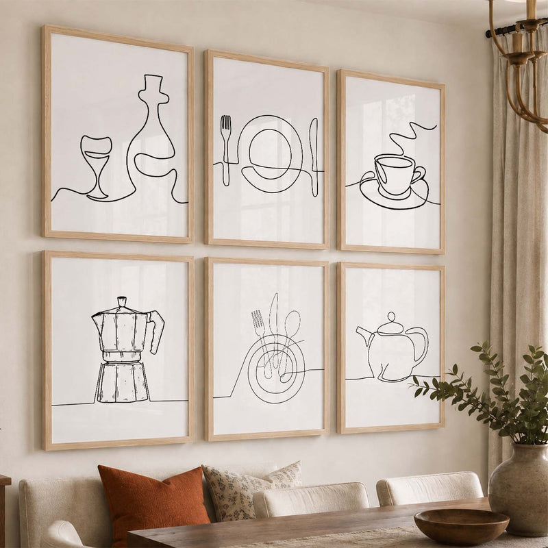 Kitchen Theme Framed Posters for Restaurant Kitchen Dinning Room Cafe Wall Decor Set of 6
