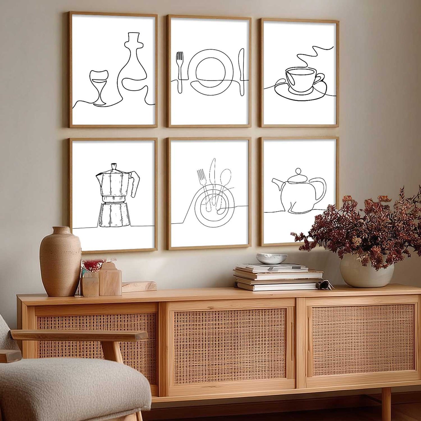 Kitchen Theme Framed Posters for Restaurant Kitchen Dinning Room Cafe Wall Decor Set of 6