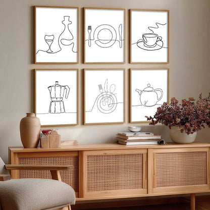 Kitchen Theme Framed Posters for Restaurant Kitchen Dinning Room Cafe Wall Decor Set of 6