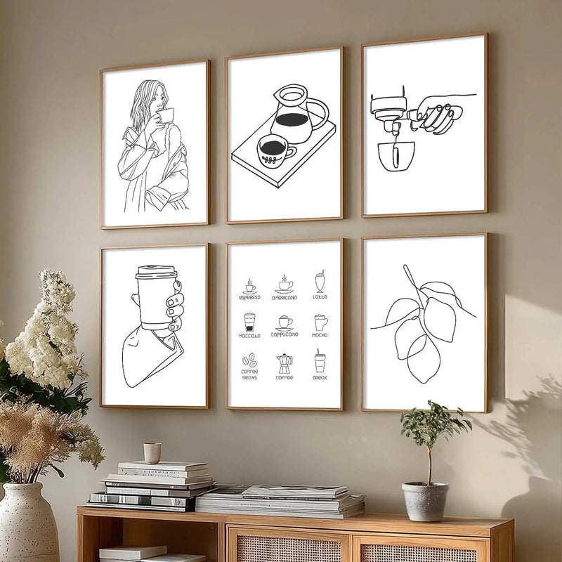 Kitchen Theme Framed Posters for Restaurant Kitchen Dinning Room Cafe Wall Decor Set of 6