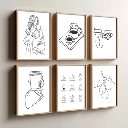 Kitchen Theme Framed Posters for Restaurant Kitchen Dinning Room Cafe Wall Decor Set of 6