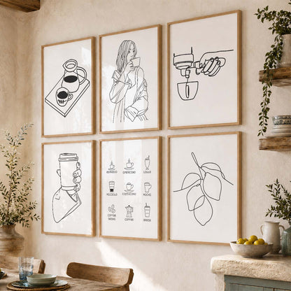 Kitchen Theme Framed Posters for Restaurant Kitchen Dinning Room Cafe Wall Decor Set of 6