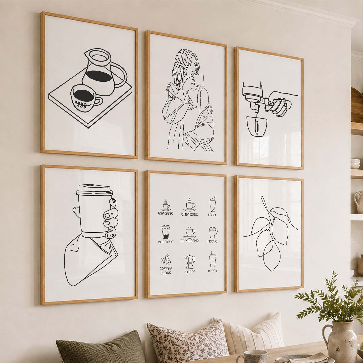 Kitchen Theme Framed Posters for Restaurant Kitchen Dinning Room Cafe Wall Decor Set of 6