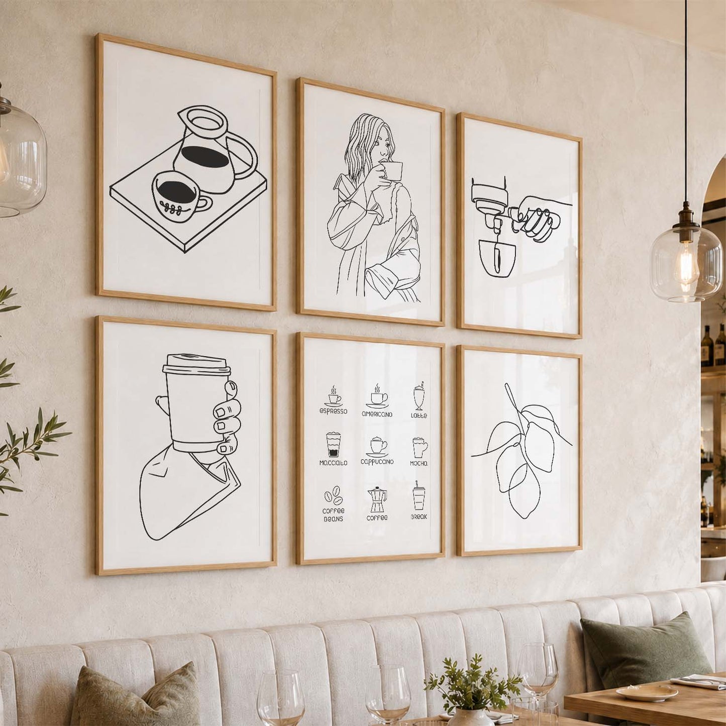 Kitchen Theme Framed Posters for Restaurant Kitchen Dinning Room Cafe Wall Decor Set of 6