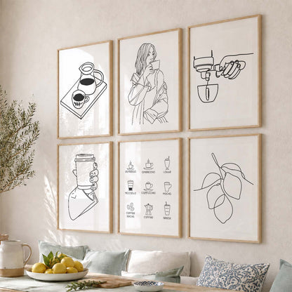 Kitchen Theme Framed Posters for Restaurant Kitchen Dinning Room Cafe Wall Decor Set of 6