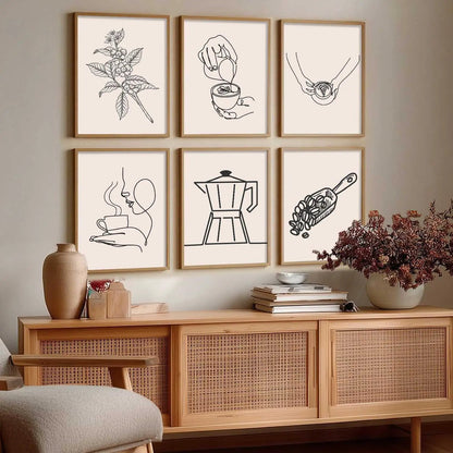 Kitchen Theme Framed Posters for Restaurant Kitchen Dinning Room Cafe Wall Decor Set of 6