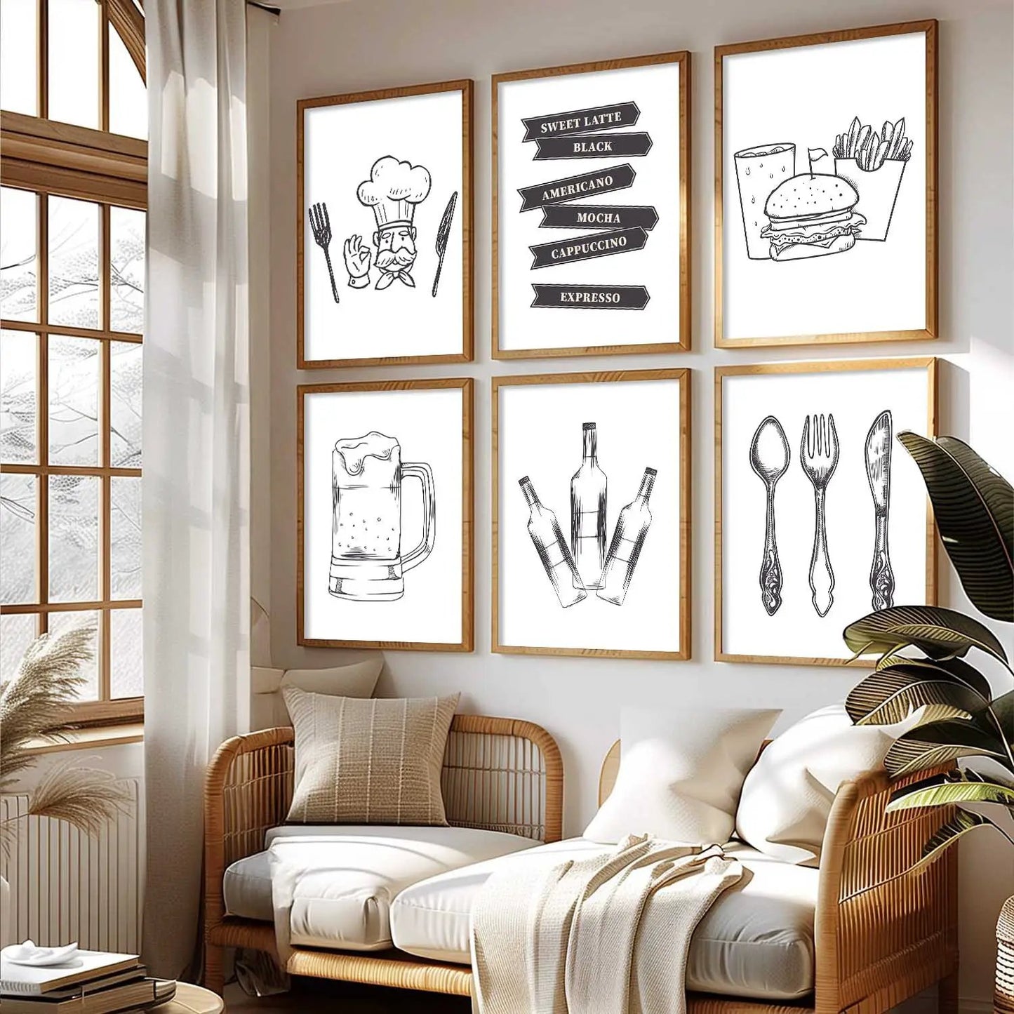 Kitchen Theme Framed Posters for Restaurant Kitchen Dinning Room Cafe Wall Decor Set of 6