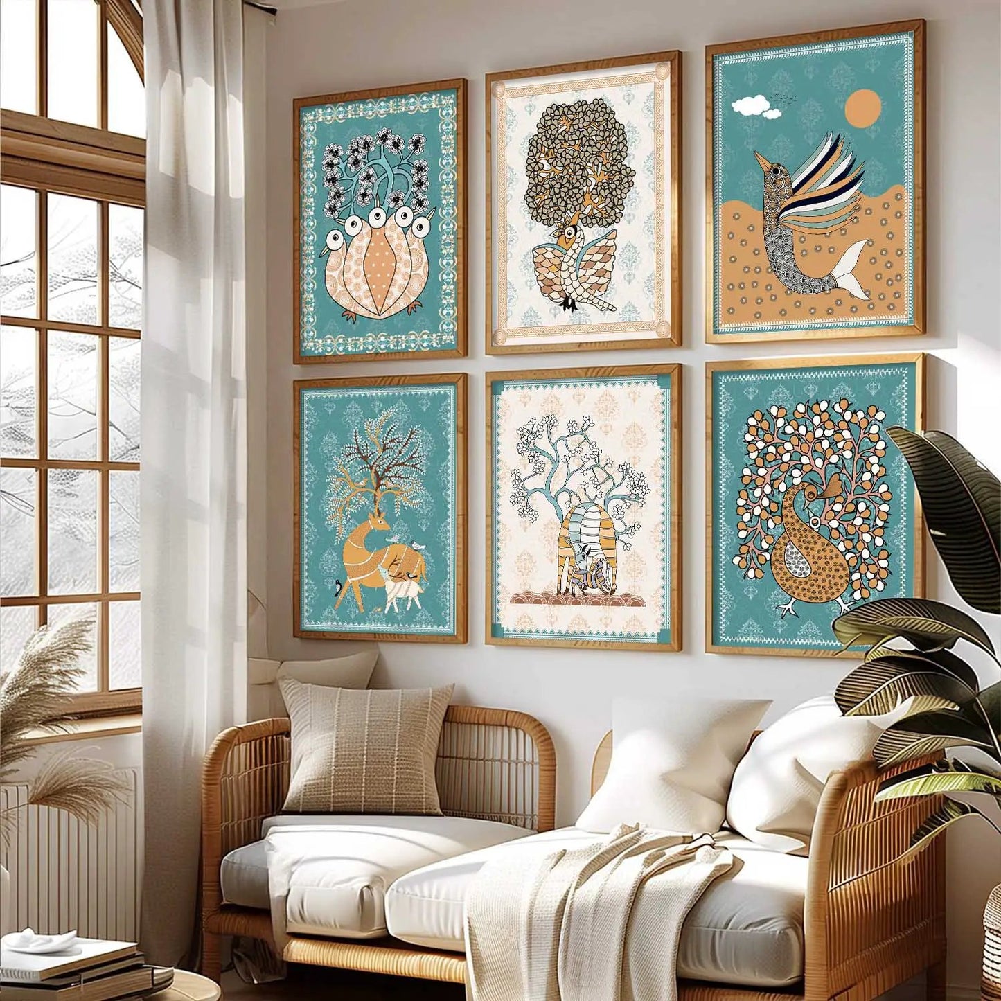 Traditional Indian Madhubani Art Prints with Frame for Wall Decor
