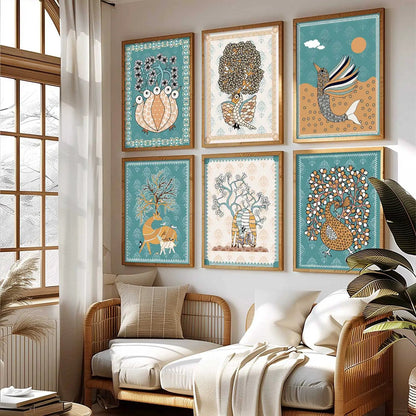 Traditional Indian Madhubani Art Prints with Frame for Wall Decor