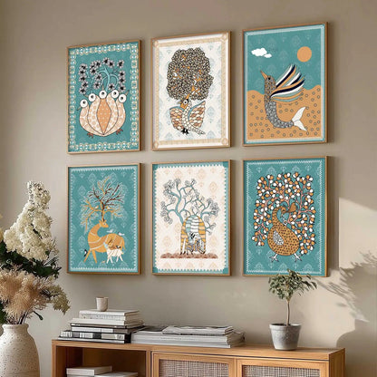 Traditional Indian Madhubani Art Prints with Frame for Wall Decor
