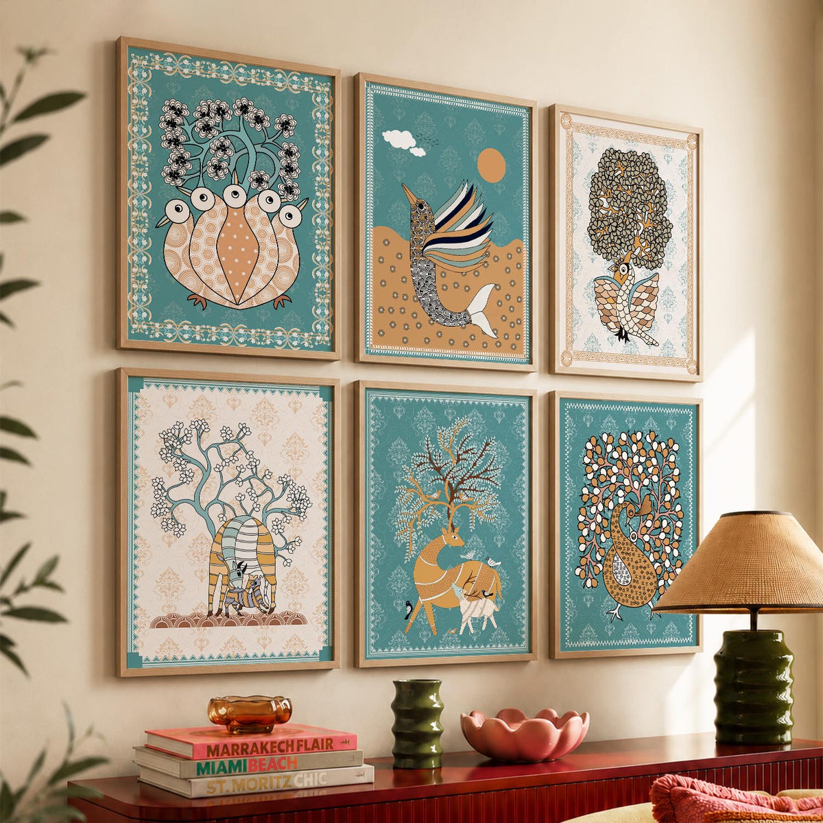 Traditional Indian Madhubani Art Prints with Frame for Wall Decor