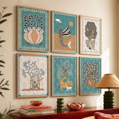 Traditional Indian Madhubani Art Prints with Frame for Wall Decor