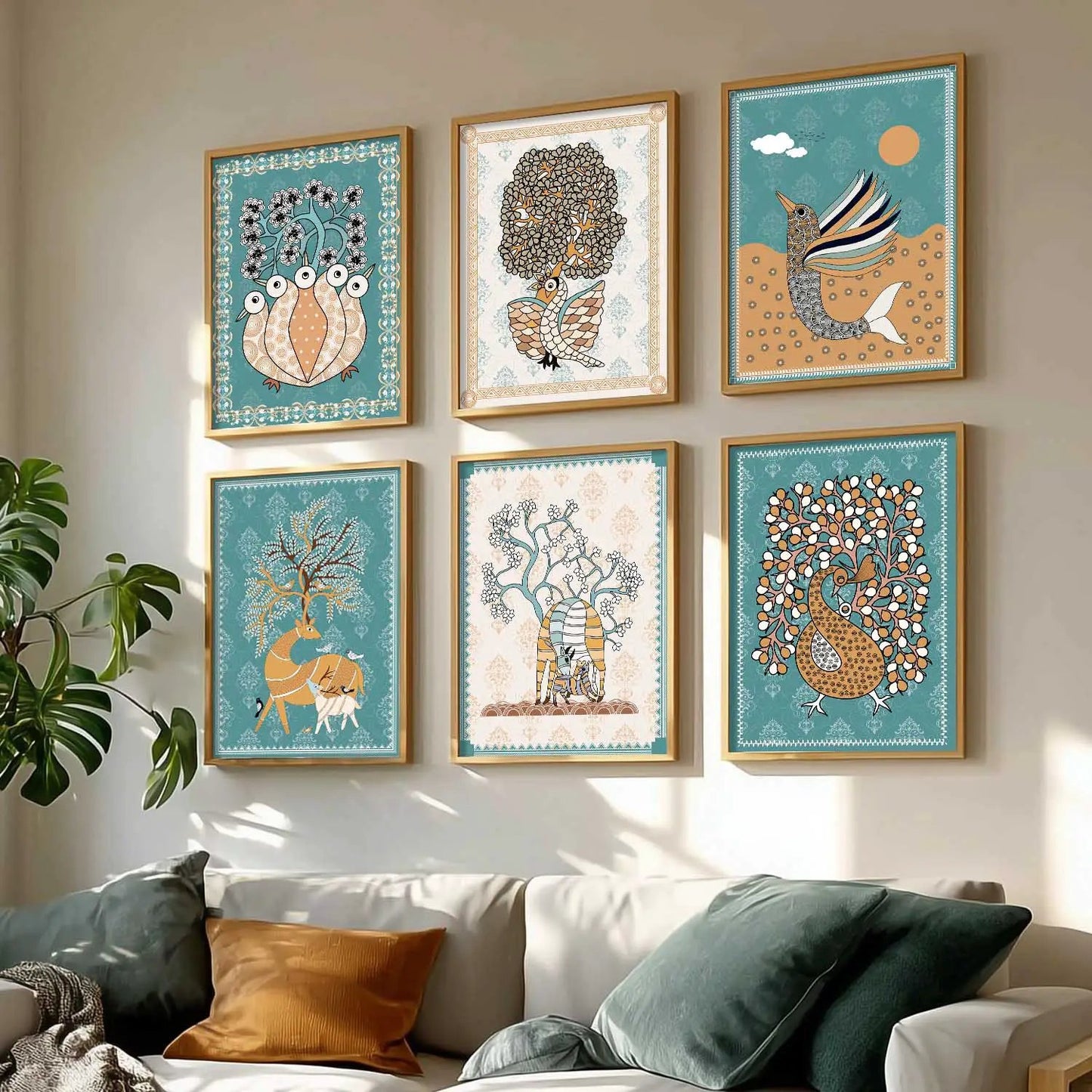 Traditional Indian Madhubani Art Prints with Frame for Wall Decor