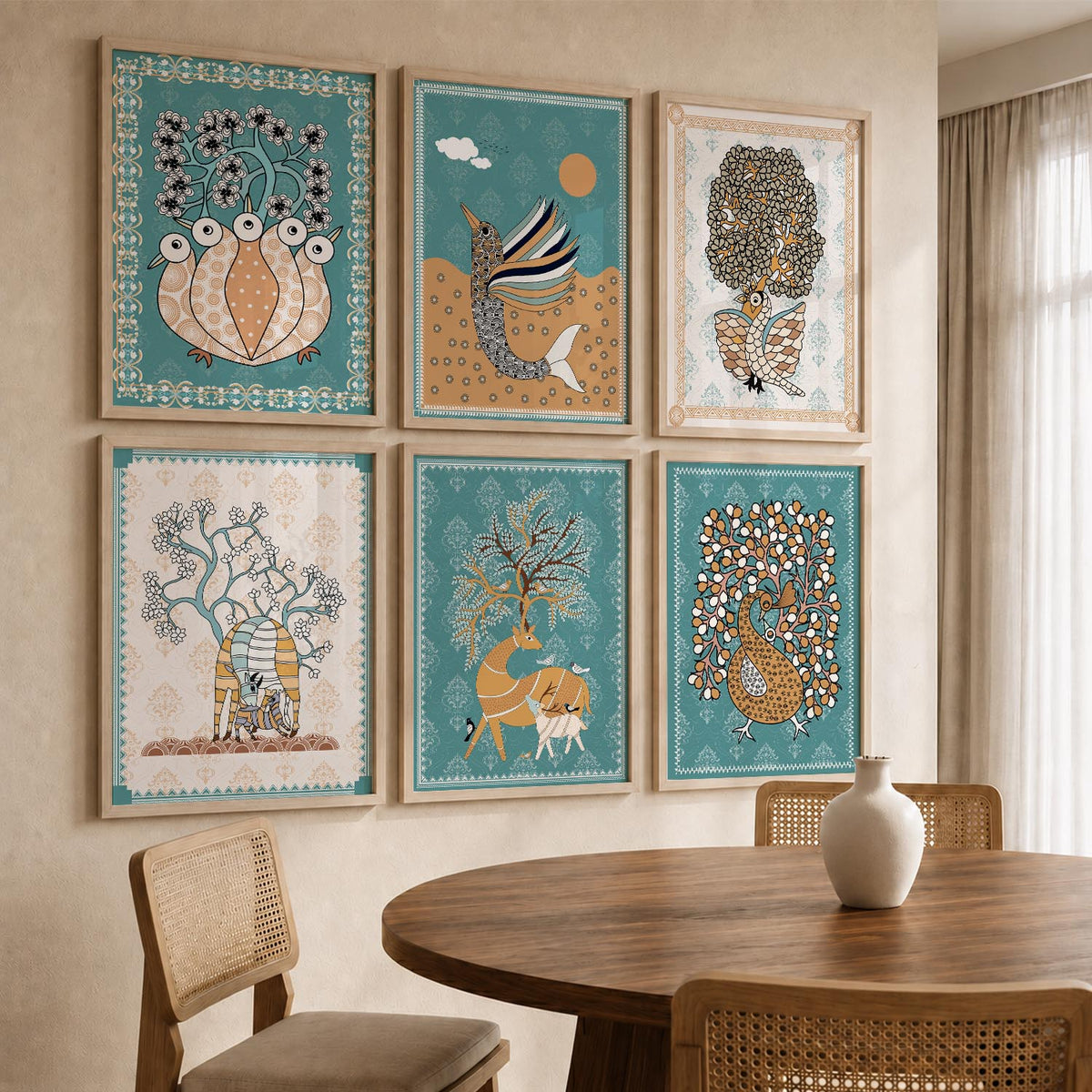 Traditional Indian Madhubani Art Prints with Frame for Wall Decor