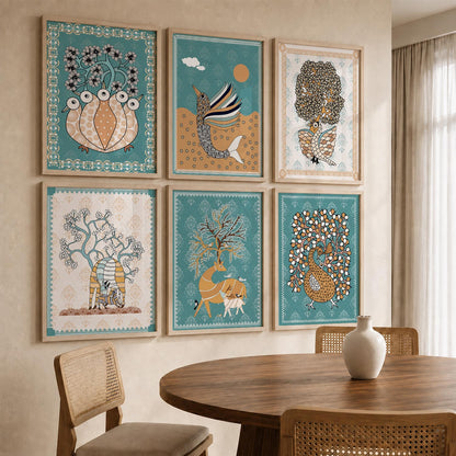 Traditional Indian Madhubani Art Prints with Frame for Wall Decor