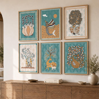Traditional Indian Madhubani Art Prints with Frame for Wall Decor