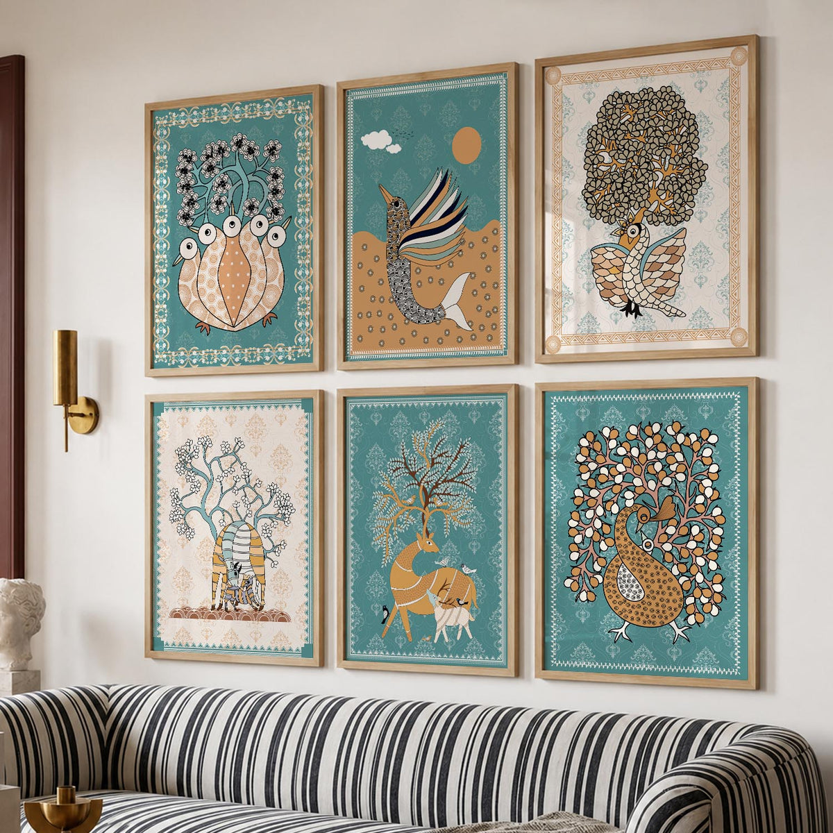 Traditional Indian Madhubani Art Prints with Frame for Wall Decor