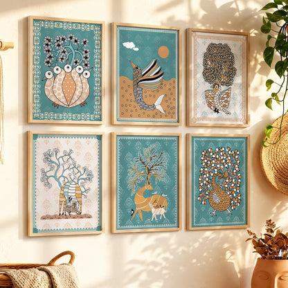 Traditional Indian Madhubani Art Prints with Frame for Wall Decor