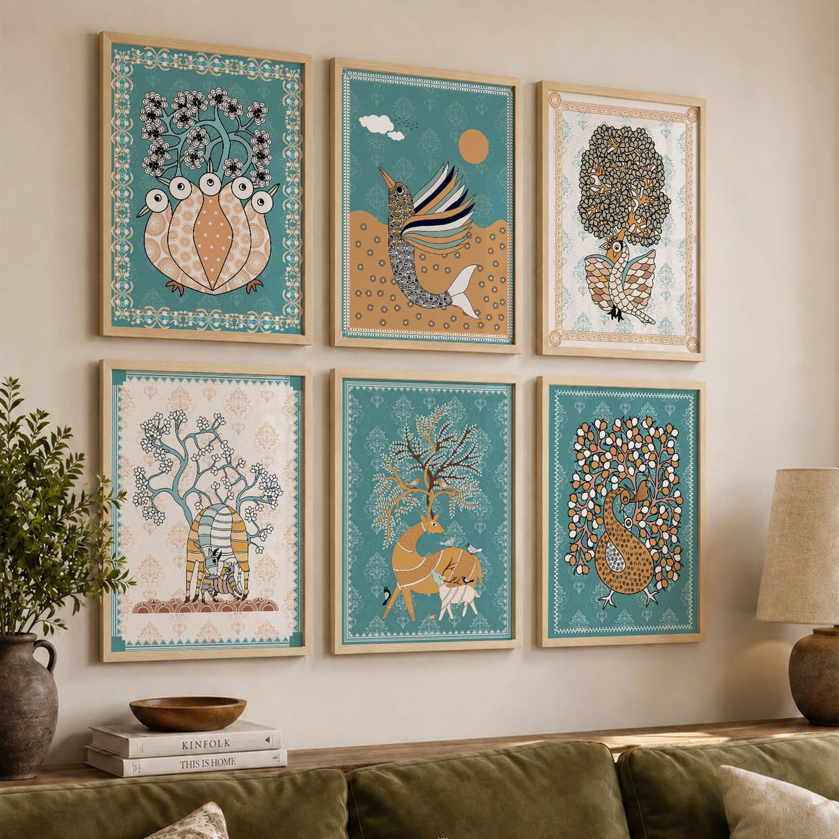Traditional Indian Madhubani Art Prints with Frame for Wall Decor
