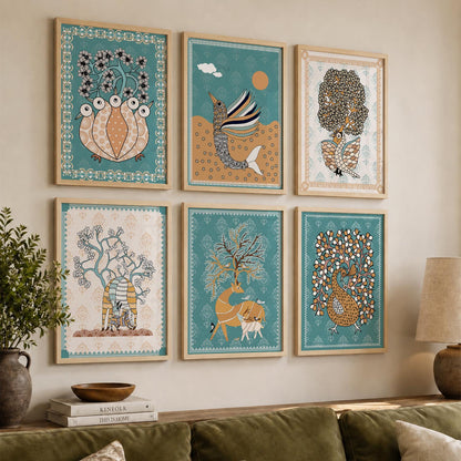 Traditional Indian Madhubani Art Prints with Frame for Wall Decor