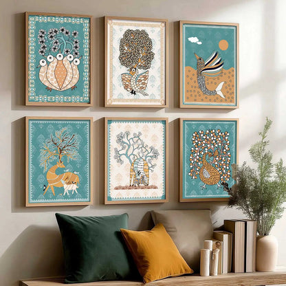 Traditional Indian Madhubani Art Prints with Frame for Wall Decor