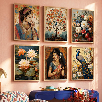 Madhubani Wall Art Prints with Frame for Wall Decor