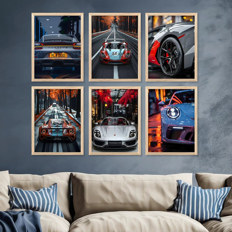 Cool Sports Car Wall Art Prints with Frame for Wall Decor