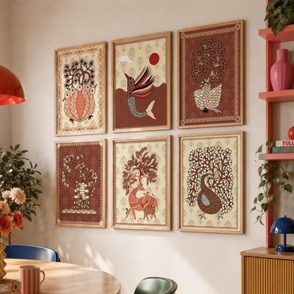 Gond Wall Art Prints with Frame for Wall Decor