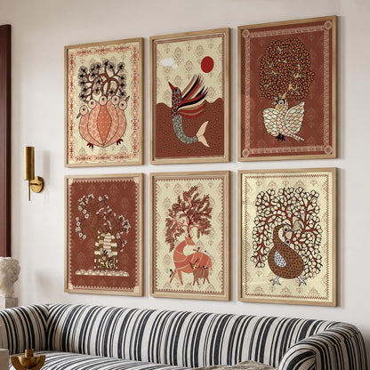 Gond Wall Art Prints with Frame for Wall Decor
