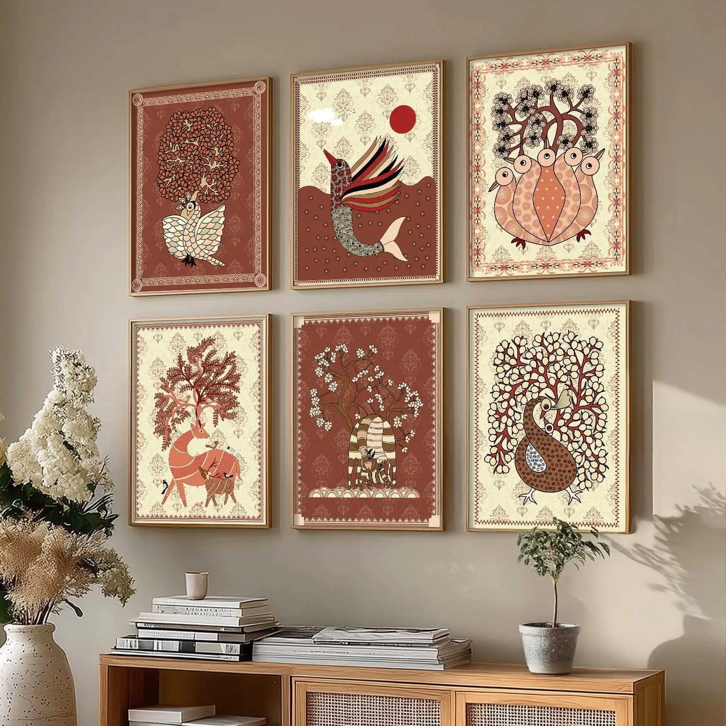 Gond Wall Art Prints with Frame for Wall Decor