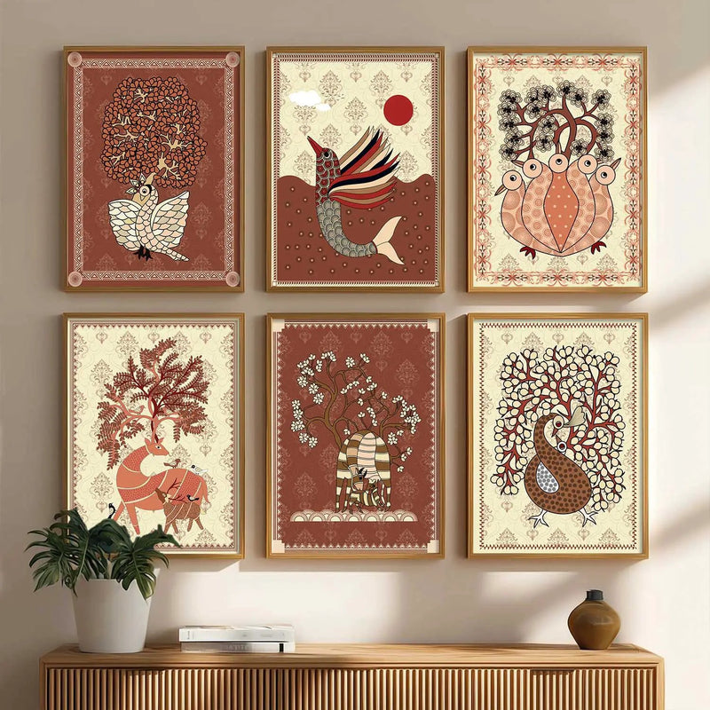Gond Wall Art Prints with Frame for Wall Decor