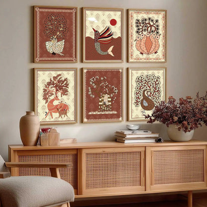 Gond Wall Art Prints with Frame for Wall Decor