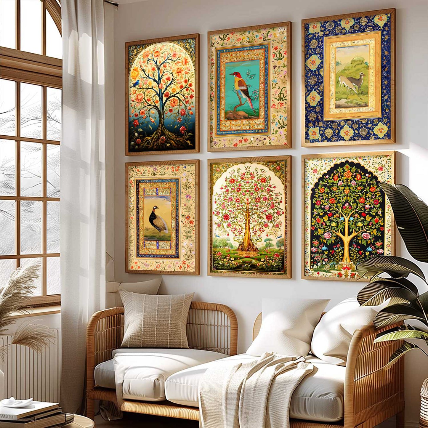 Traditional Indian Madhubani / Pichwai Art  Framed Posters for Home Living Room Bedroom Wall Decor Set of 6