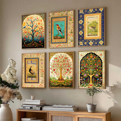 Traditional Indian Madhubani / Pichwai Art  Framed Posters for Home Living Room Bedroom Wall Decor Set of 6