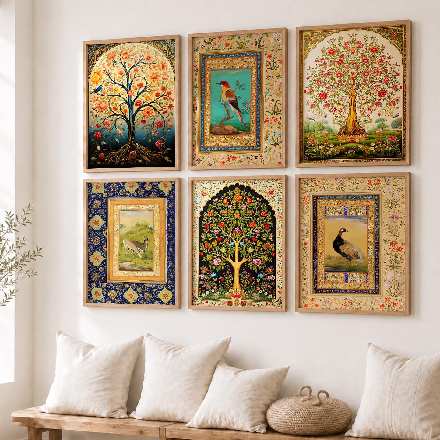 Traditional Indian Madhubani / Pichwai Art  Framed Posters for Home Living Room Bedroom Wall Decor Set of 6
