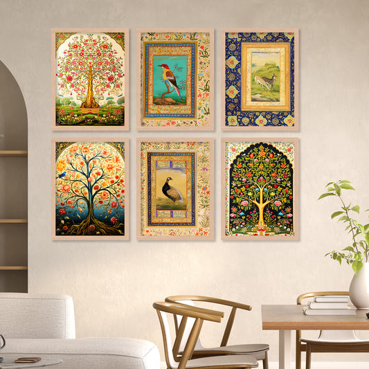Traditional Indian Madhubani / Pichwai Art  Framed Posters for Home Living Room Bedroom Wall Decor Set of 6