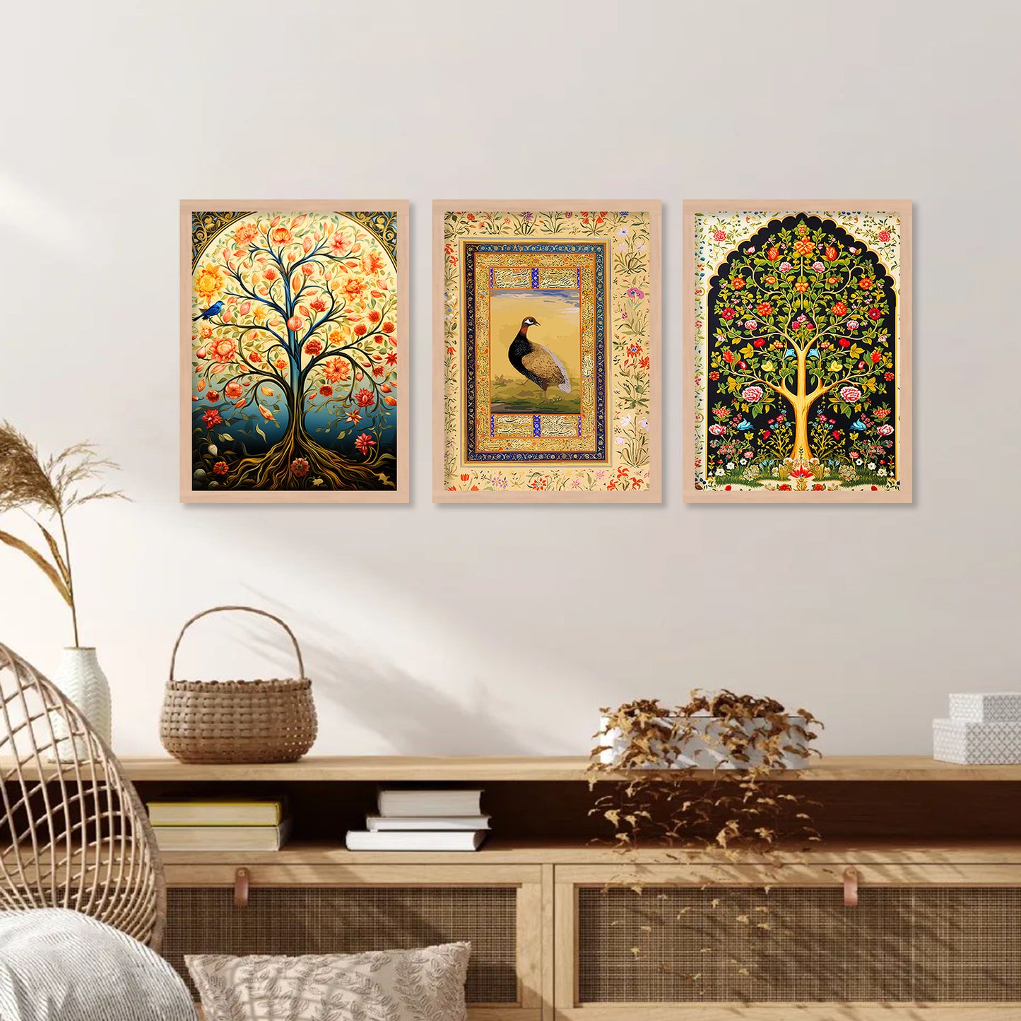 Traditional Indian Madhubani / Pichwai Art  Framed Posters for Home Living Room Bedroom Wall Decor Set of 6