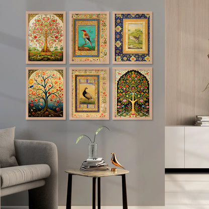 Traditional Indian Madhubani / Pichwai Art  Framed Posters for Home Living Room Bedroom Wall Decor Set of 6