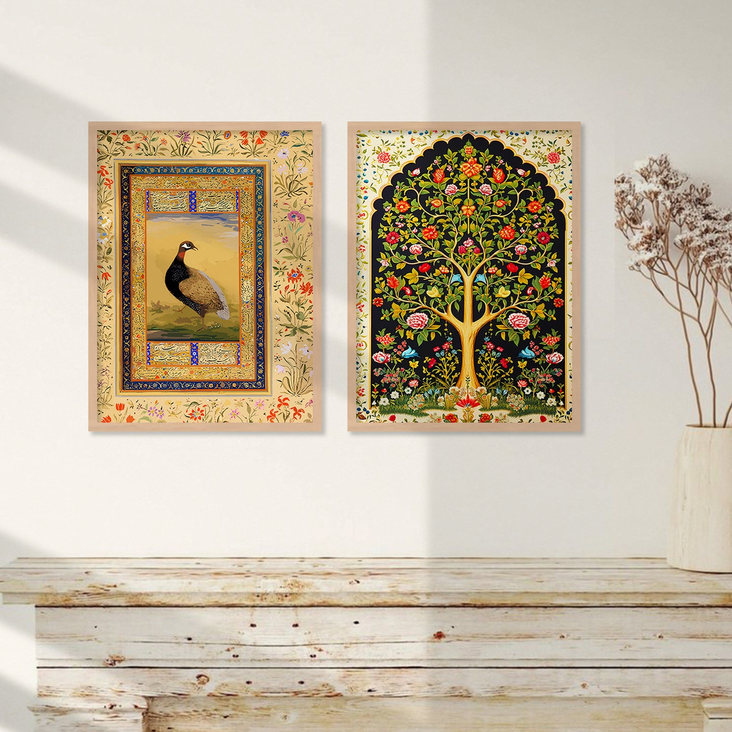 Traditional Indian Madhubani / Pichwai Art  Framed Posters for Home Living Room Bedroom Wall Decor Set of 6