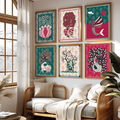 Gond Wall Art Prints with Frame for Wall Decor