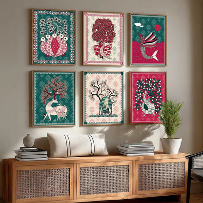 Gond Wall Art Prints with Frame for Wall Decor