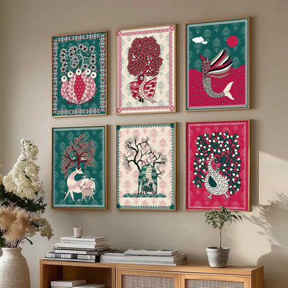Gond Wall Art Prints with Frame for Wall Decor